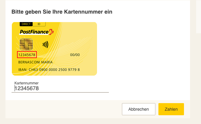 Kartennummer Login